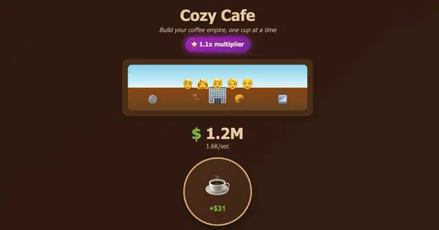 Cozy Cafe — capture d'écran du jeu fait avec l'IA