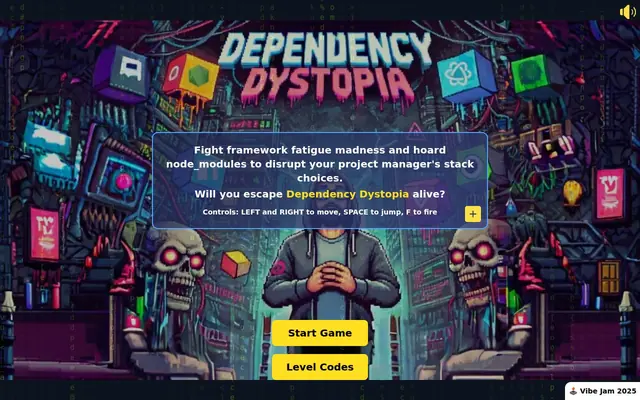 Dependency Dystopia — captura de tela do jogo feito com IA