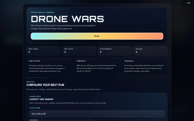 Drone Wars — captura del juego hecho con IA