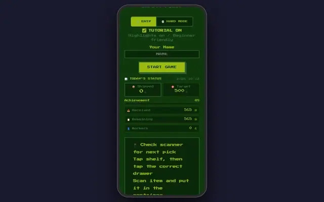 EC warehouse picking — captura del juego hecho con IA