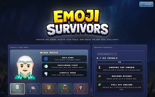 Emoji Survivors — captura del juego hecho con IA