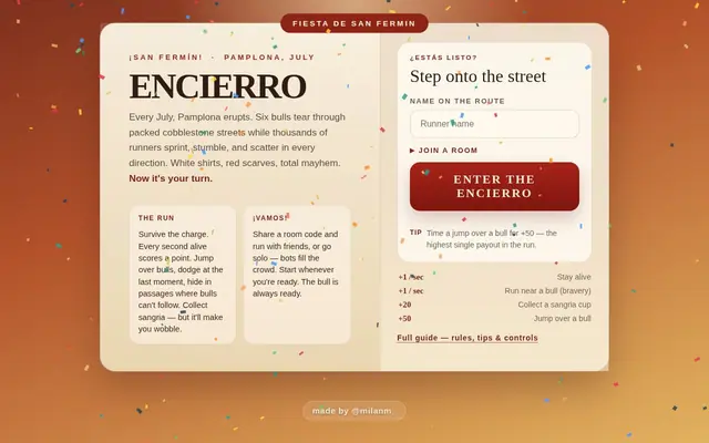 Encierro — captura del juego hecho con IA