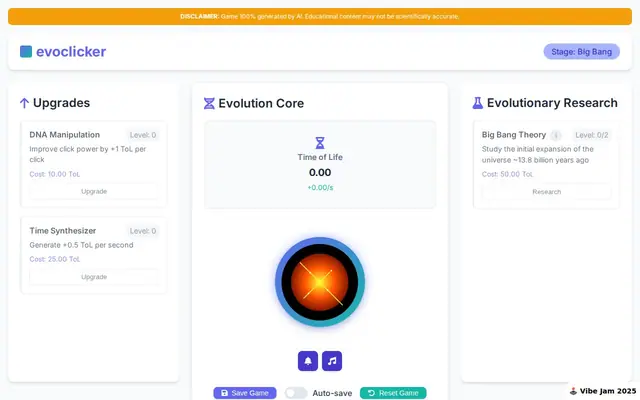 EvoClicker – Screenshot des KI-Spiels