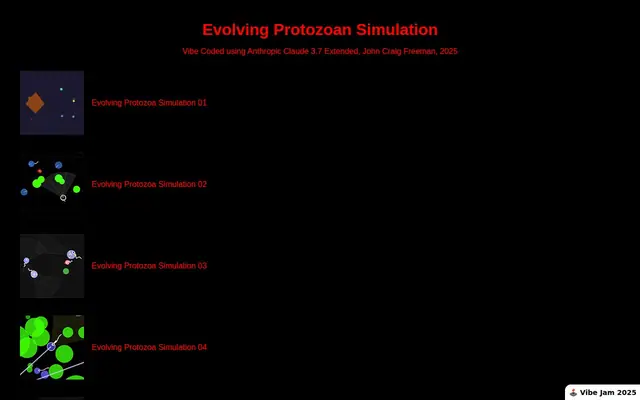 Evolving Protozoan Simulation — capture d'écran du jeu fait avec l'IA