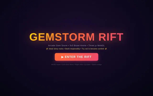 GEMSTORM RIFT — captura del juego hecho con IA
