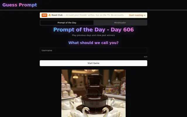 GuessPrompt — captura de tela do jogo feito com IA