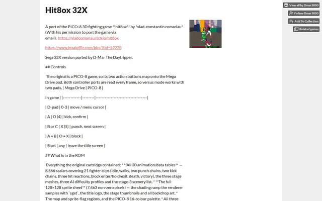 Hit8ox 32X — screenshot of the AI-made game