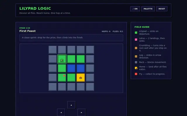 Lilypad Logic — captura del juego hecho con IA