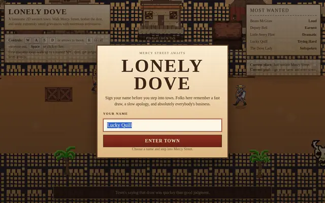 Lonely Dove — captura del juego hecho con IA