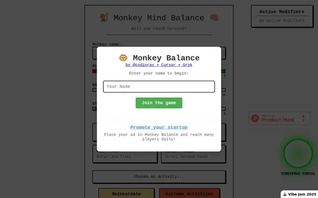 Monkey Mind Balance – Screenshot des KI-Spiels