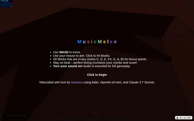 Music Melee — captura de tela do jogo feito com IA