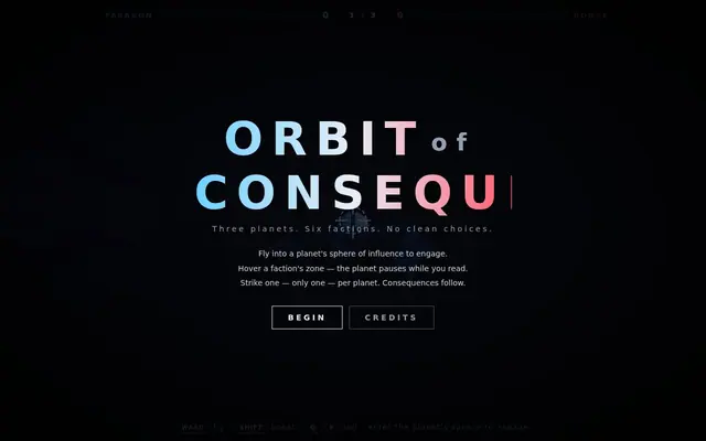 Orbit of Consequence — captura del juego hecho con IA