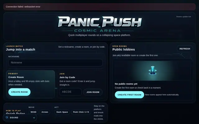 Panic Push: Cosmic Arena — captura del juego hecho con IA