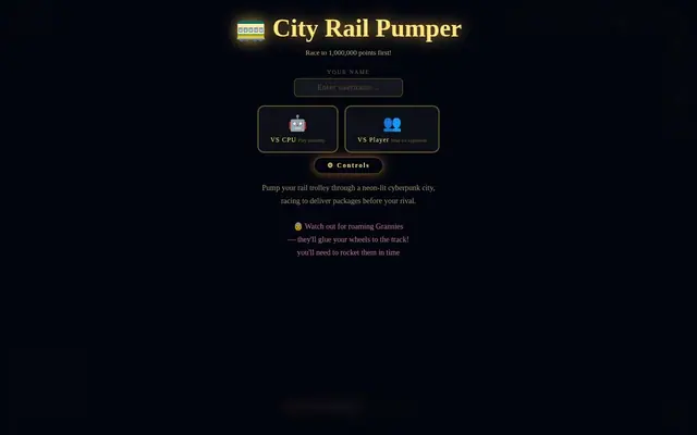 Rail Pumper — captura del juego hecho con IA