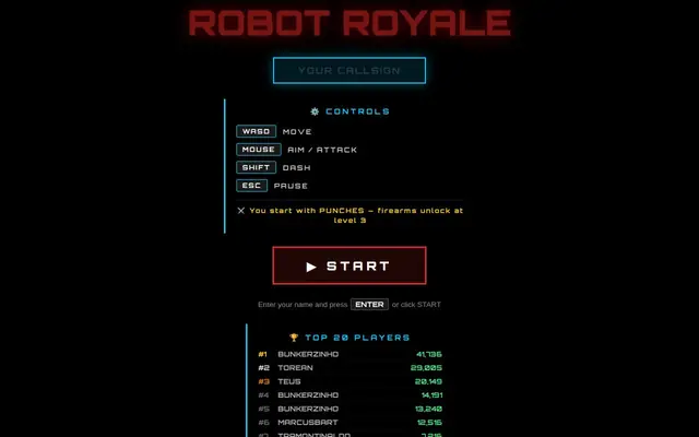 Robot Royale — captura de tela do jogo feito com IA
