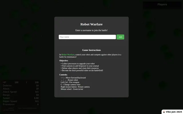 Robot Warfare — captura del juego hecho con IA