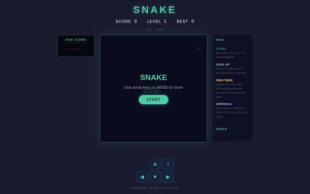 Snakelite — captura de tela do jogo feito com IA