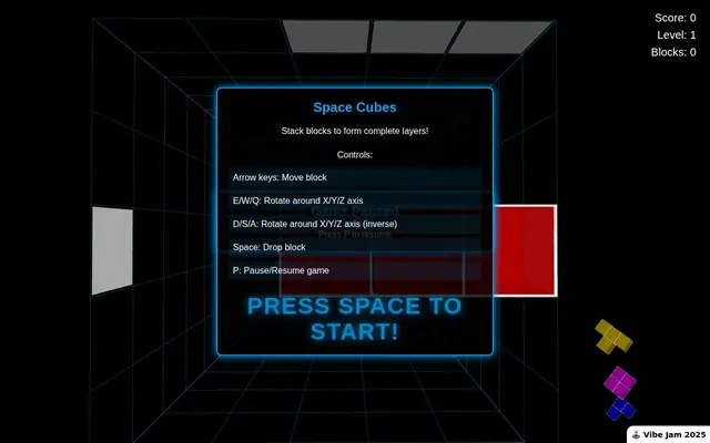 Space Cubes — captura del juego hecho con IA