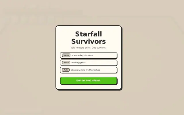 Starfall Survivors — captura del juego hecho con IA