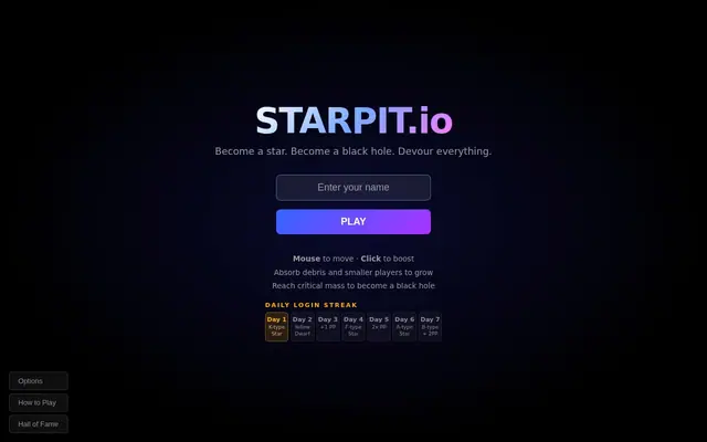 Starpit.io — captura de tela do jogo feito com IA