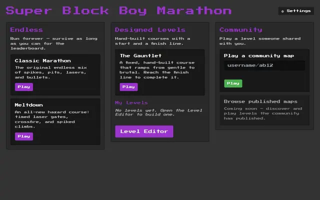 Super Block Boy Marathon — capture d'écran du jeu fait avec l'IA