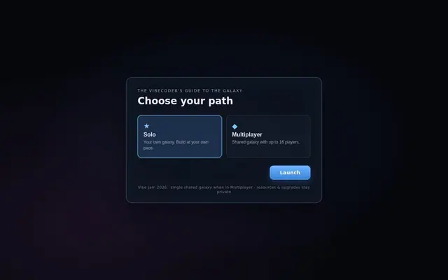The Vibecoder's Guide to the Galaxy — captura del juego hecho con IA
