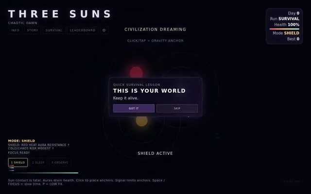 Three Suns: Chaotic Dawn — captura del juego hecho con IA
