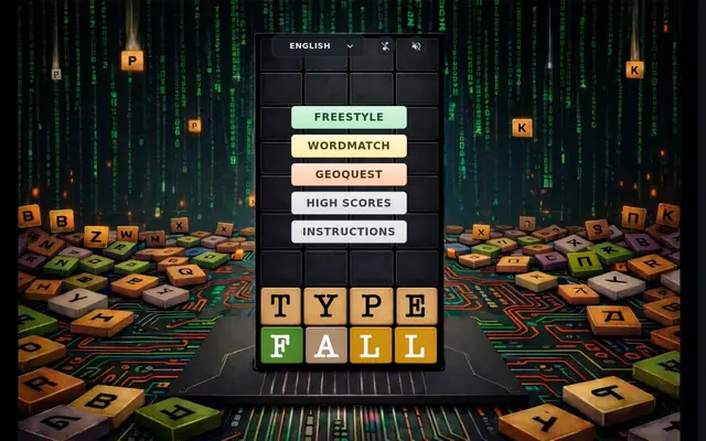Typefall — captura de tela do jogo feito com IA