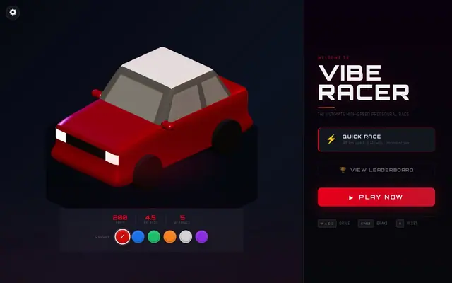 Vibe Racer — captura del juego hecho con IA