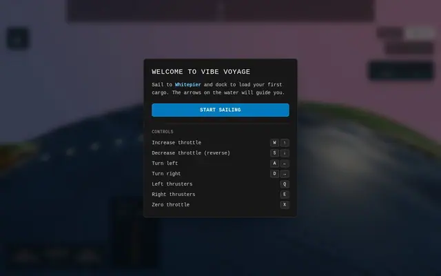 Vibe Voyage — captura del juego hecho con IA