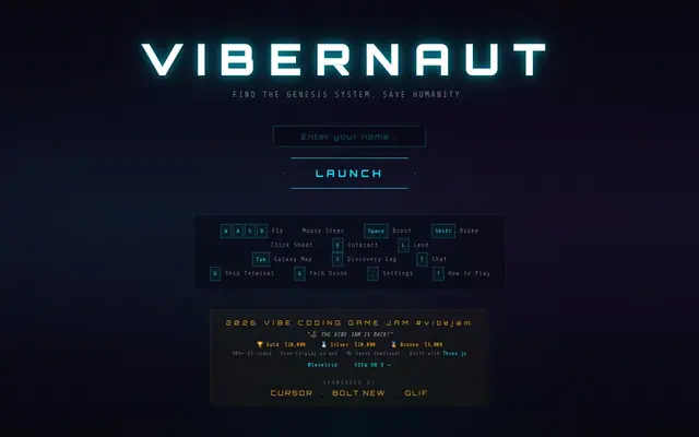 Vibernaut — captura de tela do jogo feito com IA