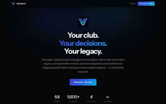 Vibraboot Football Manager — captura de tela do jogo feito com IA