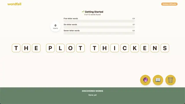 Wordfall — capture d'écran du jeu fait avec l'IA