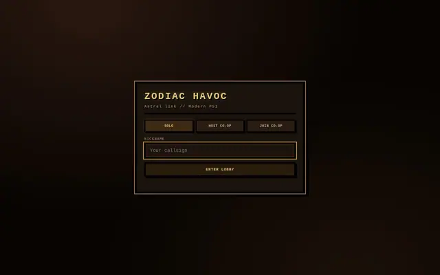 Zodiac Havoc — captura del juego hecho con IA
